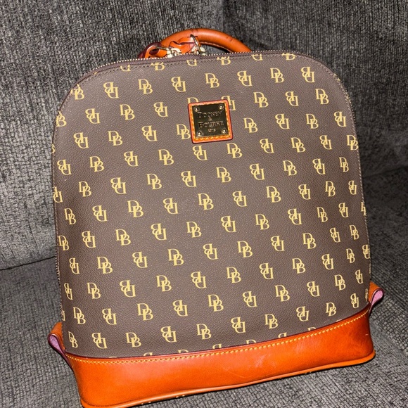 Dooney & Bourke Tan and Brown Monogram Backpack